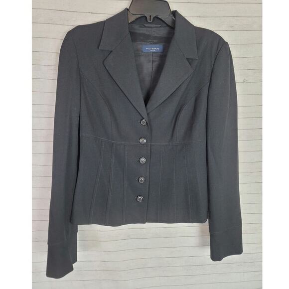 PIAZZA SEMPIONE PLEATED SEAMS WOOL BLEND BLAZER JACKET IN BLACK, SZ 8 - Picture 1 of 14